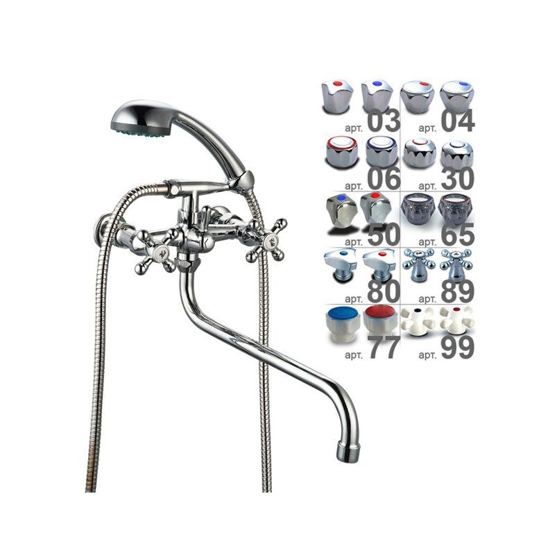 Смеситель для ванны-умывальника ПСМ 156-К/03, металлические маховики, штоковый переключатель